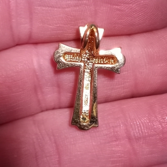 Goldtone and Silvertone Cz Cross Pendant Christian Religious Vintage - Picture 3 of 4